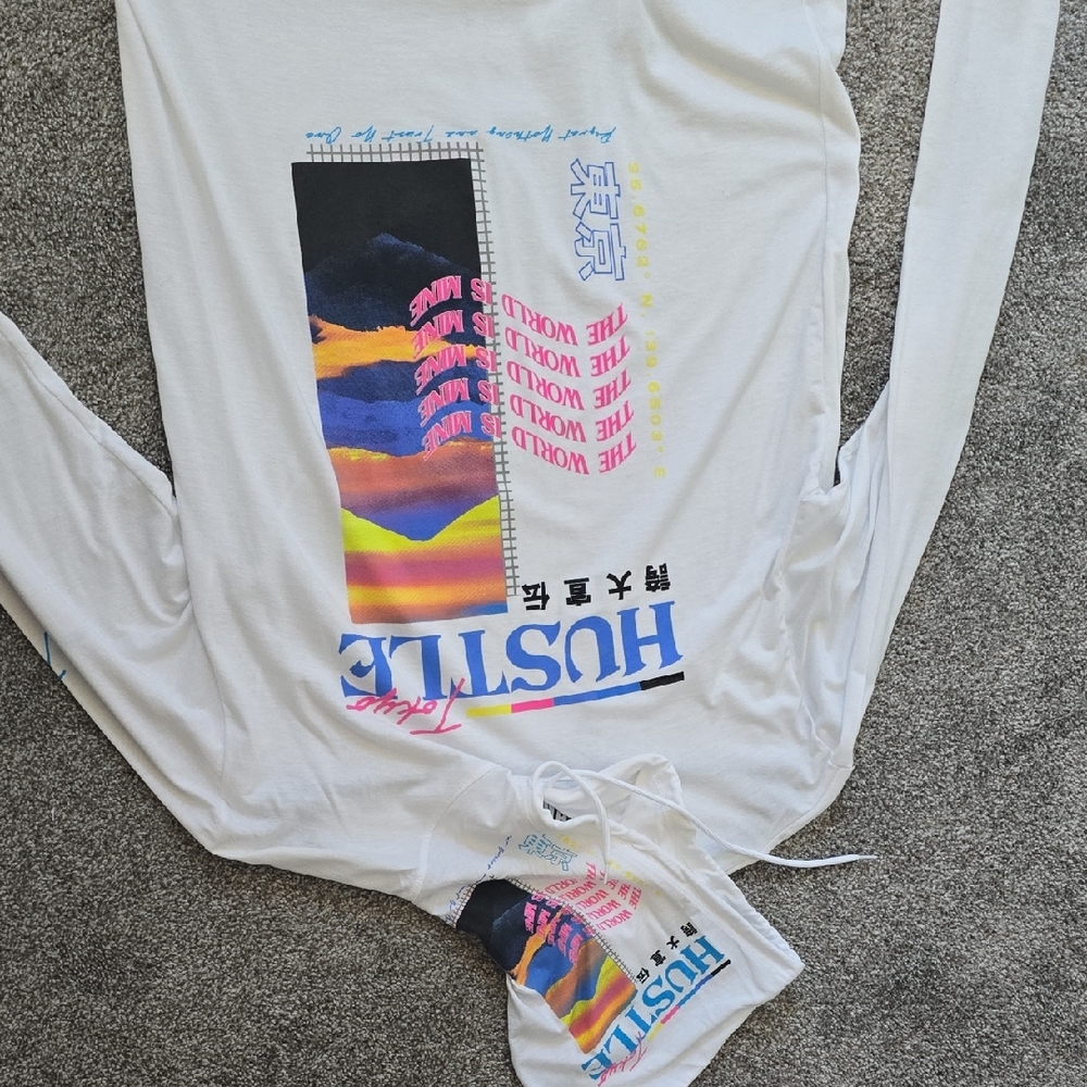 White Long Sleeve Shirt with Colorful Graphic